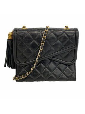 Chanel Shoulder Bag Quilted Lambskin Black Gold